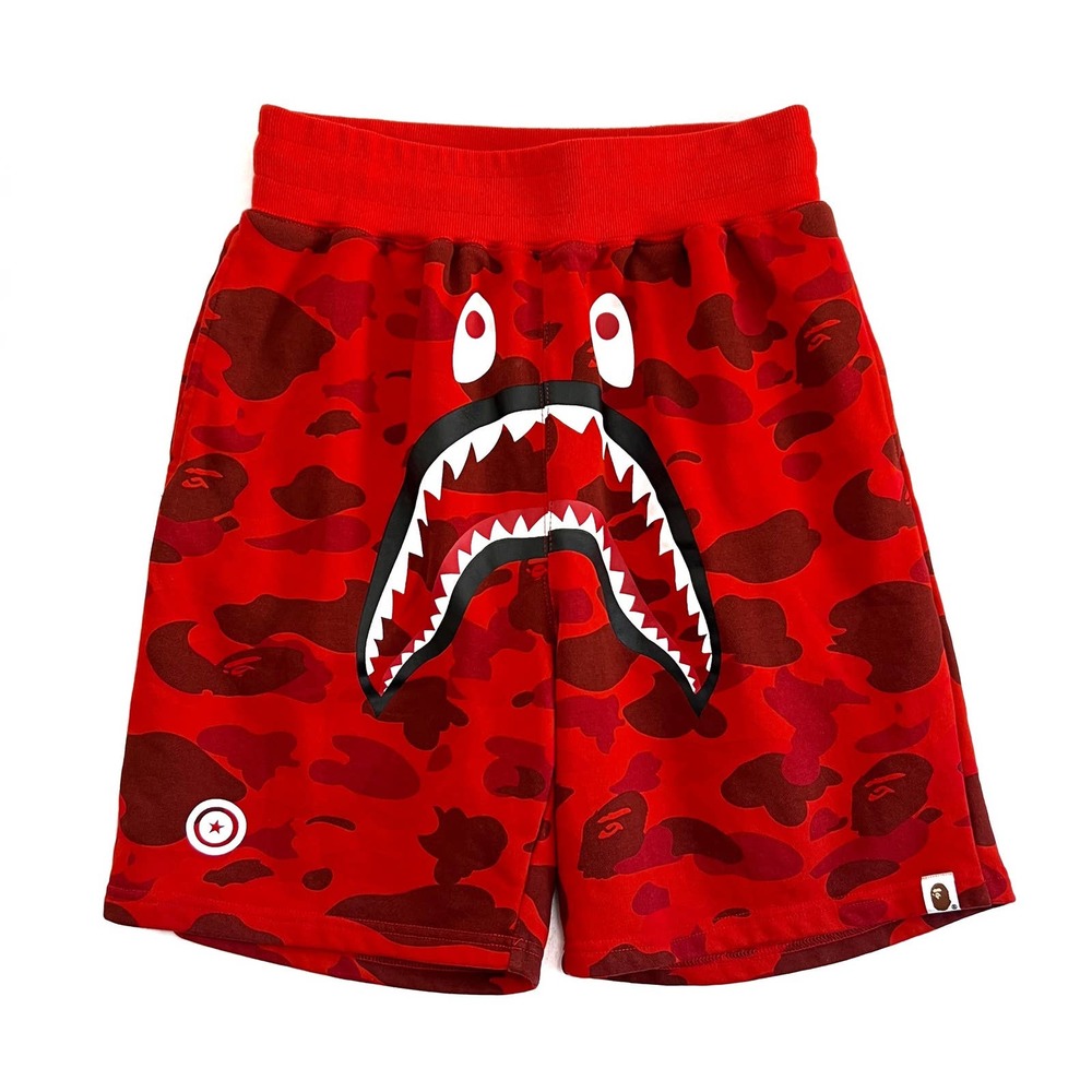 BAPE ABC Camo WGM Print Shark Sweatshorts Red Kids Size XL